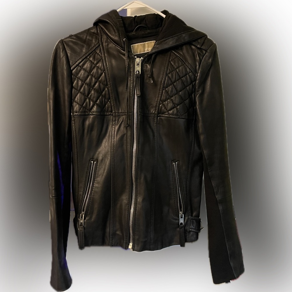 Michael Kors Hooded Quilted 100% Leather Jacket